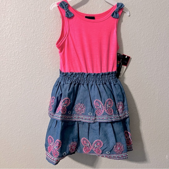 NWT Girls Cotton/Denium Embroidered Dress - Picture 1 of 7